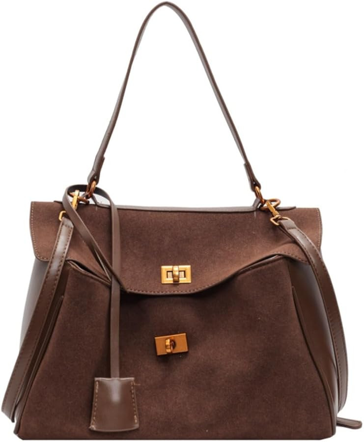 Women's Top Handle Purse Vintage Crossbody Purses Brown Suede Tote Bag Slouchy Hobo Handbag | Amazon (US)