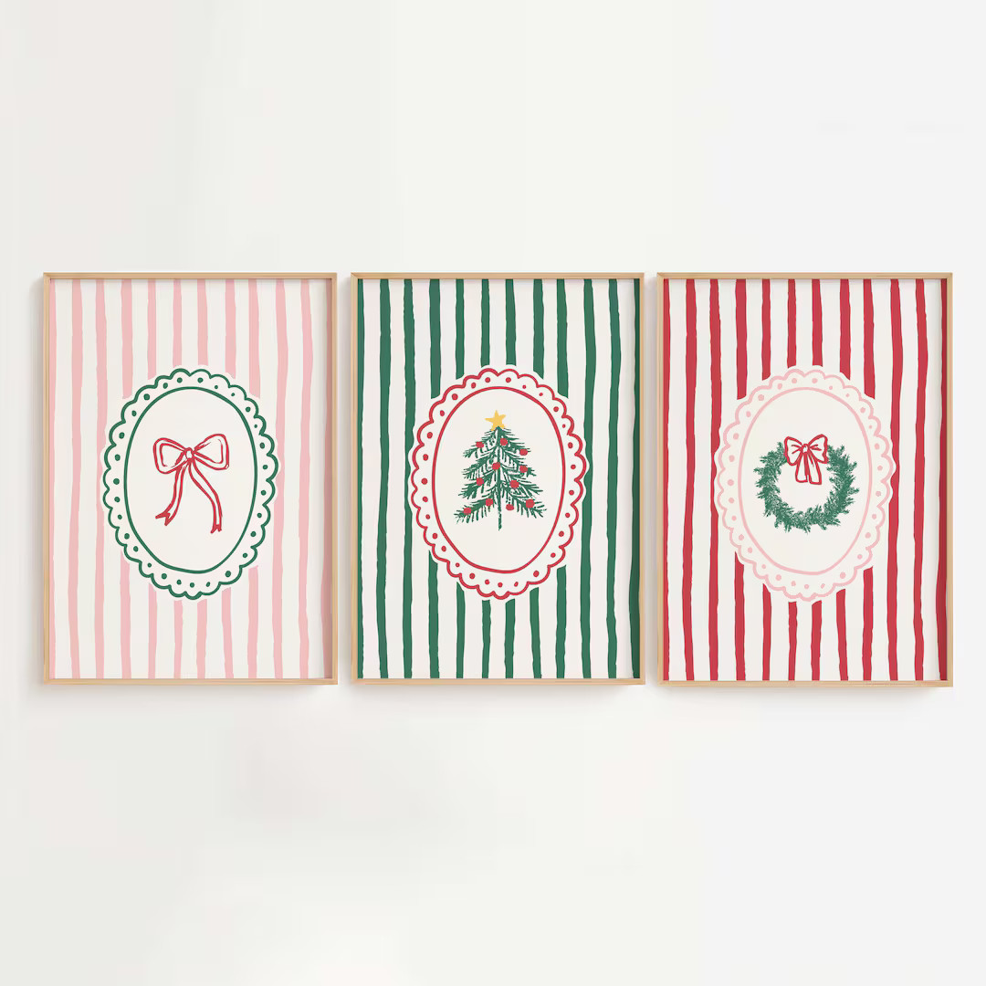 Whimsical Christmas Prints, Digital Art Download, Set of 3, Trendy Christmas Prints, Classic Holi... | Etsy (US)