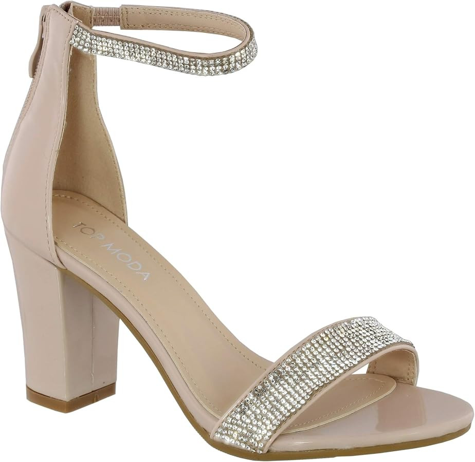 Over the Toe Strap Ankle Wrap Strap Heel Open Toe Medium Heel, Nude, 7.5 | Amazon (US)