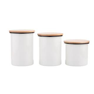 TableCraft Enamelware Collection 3-Piece Porcelain-Coated Steel Kitchen Canister Set with Lids (2-Pa | The Home Depot