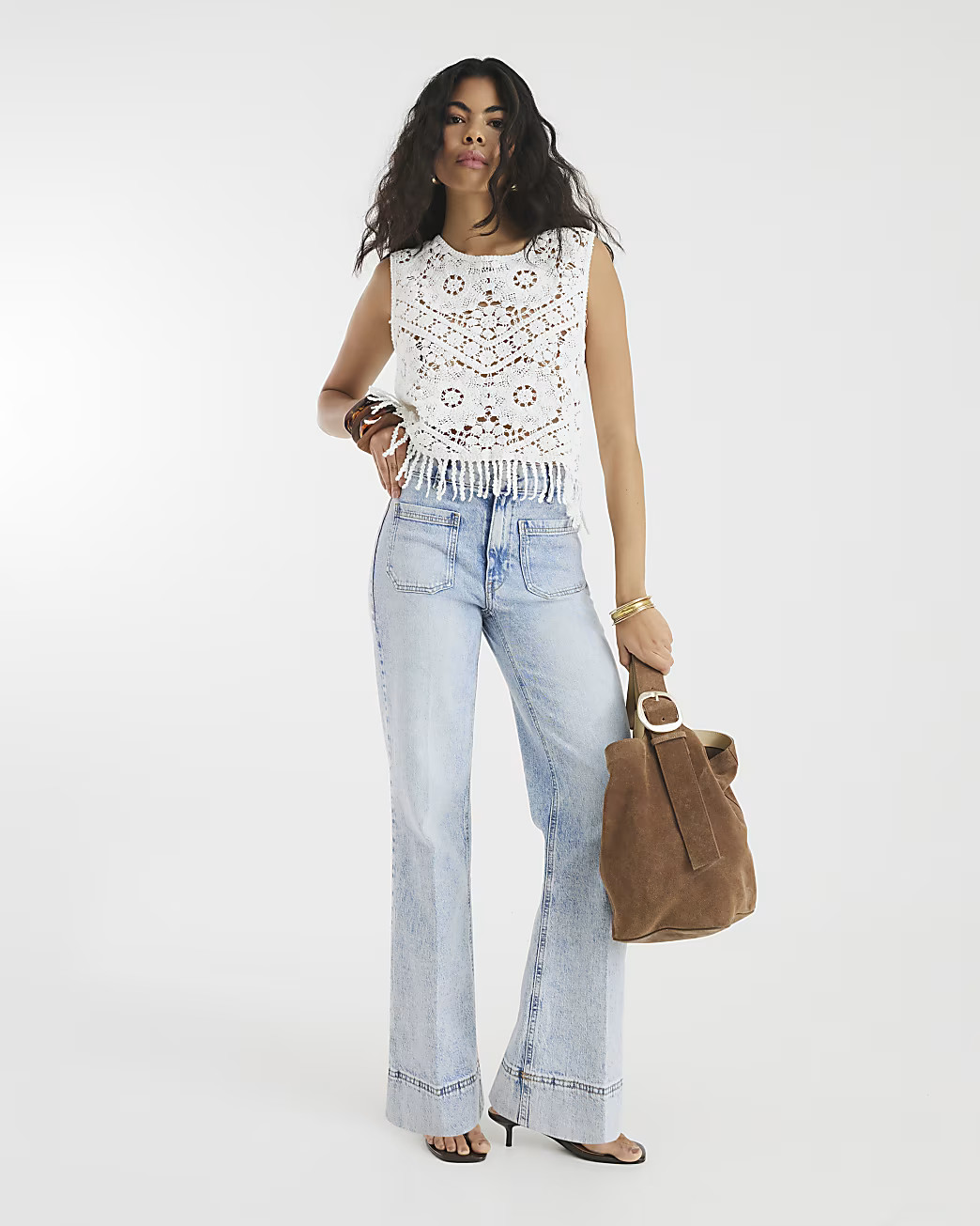 Blue high waisted front pocket wide leg jeans | River Island UK & IE
