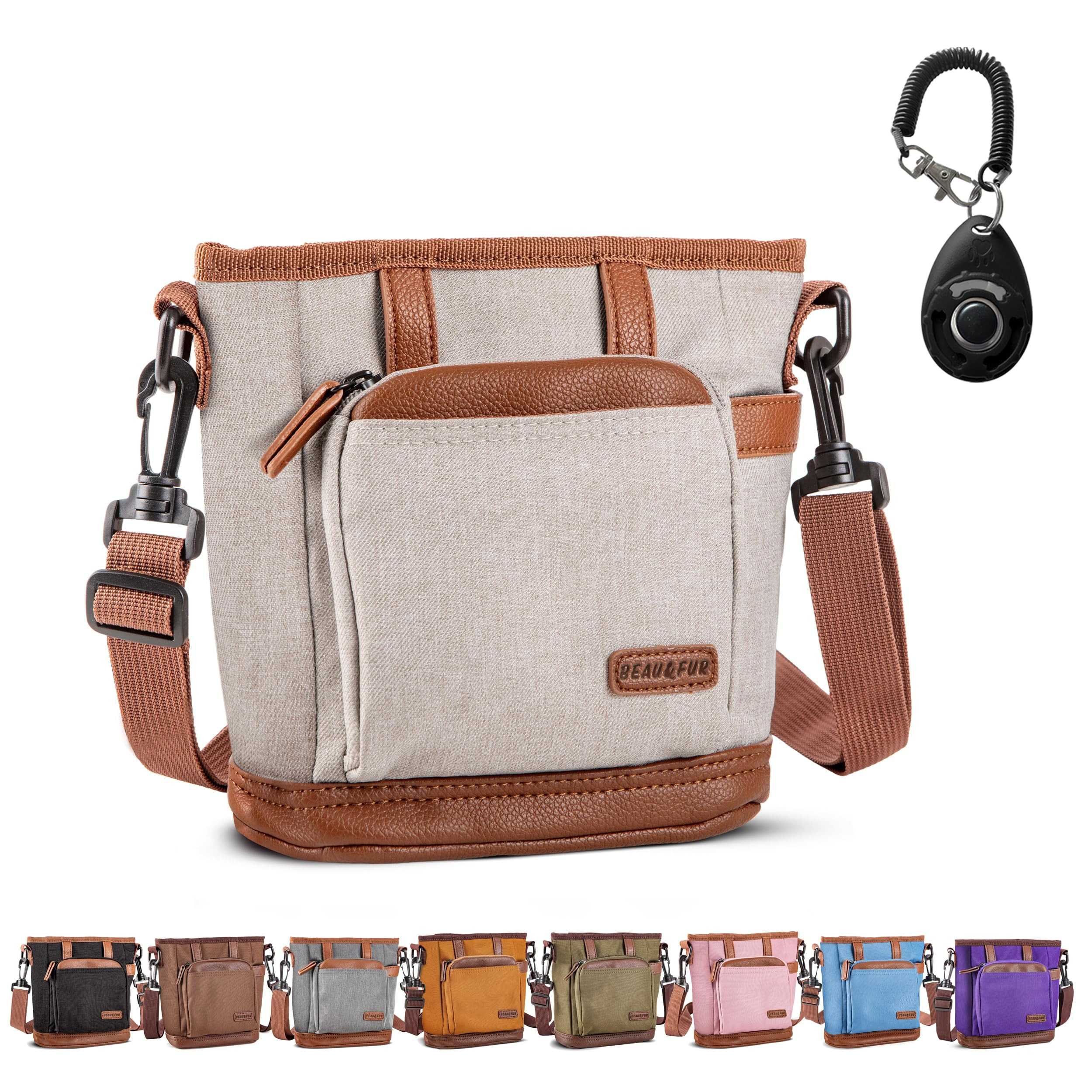 BEAU&FUR Dog Treat Pouch with Dog Clicker for Training - Hands-Free Dog Treat Bag with Magnetic Closure, Built-in Poop Bag Holder Pocket | Amazon (US)