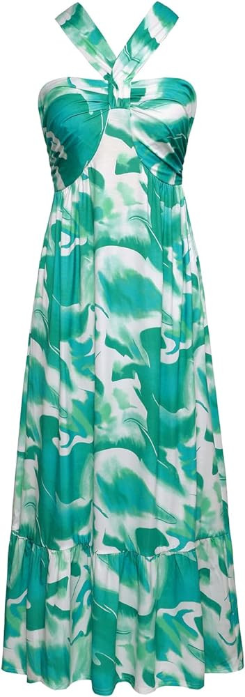 GRACE KARIN 2024 Women's Criss Cross Halterneck Sleeveless Summer Floral Print Flowy A Line Maxi ... | Amazon (US)