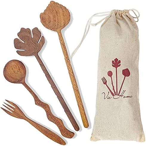 Set Wooden Salad Spoons, Salad Tongs for Serving, Small Scoops for Canisters, Cooking Kitchen Ute... | Amazon (US)