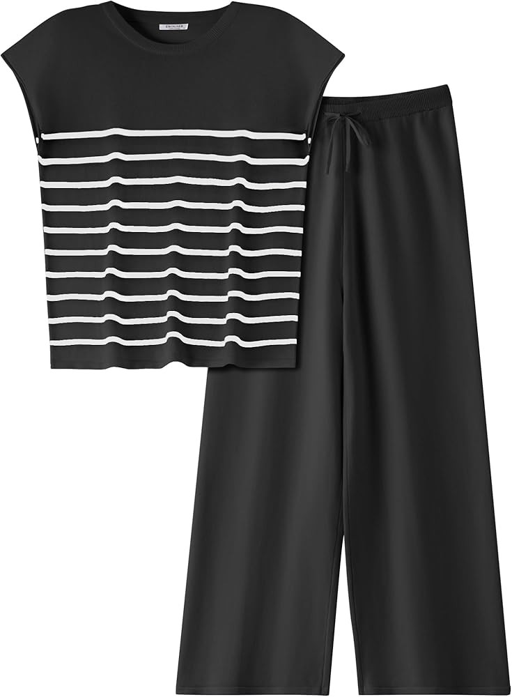 Ekouaer Striped Lounge Set 2 Piece Sweater Matching Outfits Travel Knit Clothing Sets for Women | Amazon (US)
