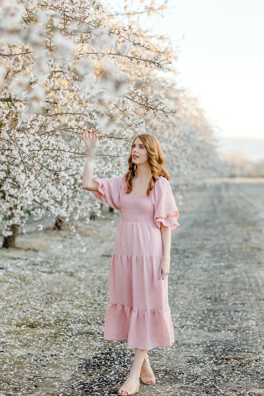 Paige Puff Sleeve Tiered Midi Dress | Morning Lavender