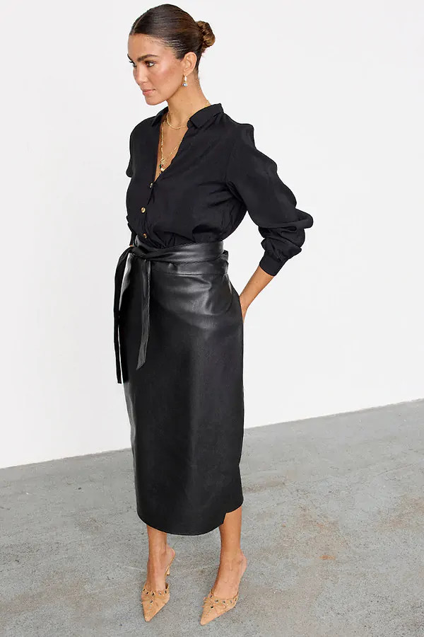 Black Vegan Leather Jaspre Skirt | Never Fully Dressed (UK & IE)