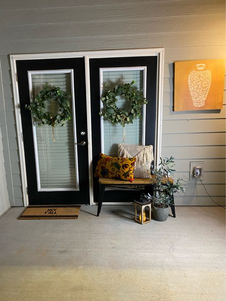 Porch refresh with wreaths and doormat from Kohl’s .
