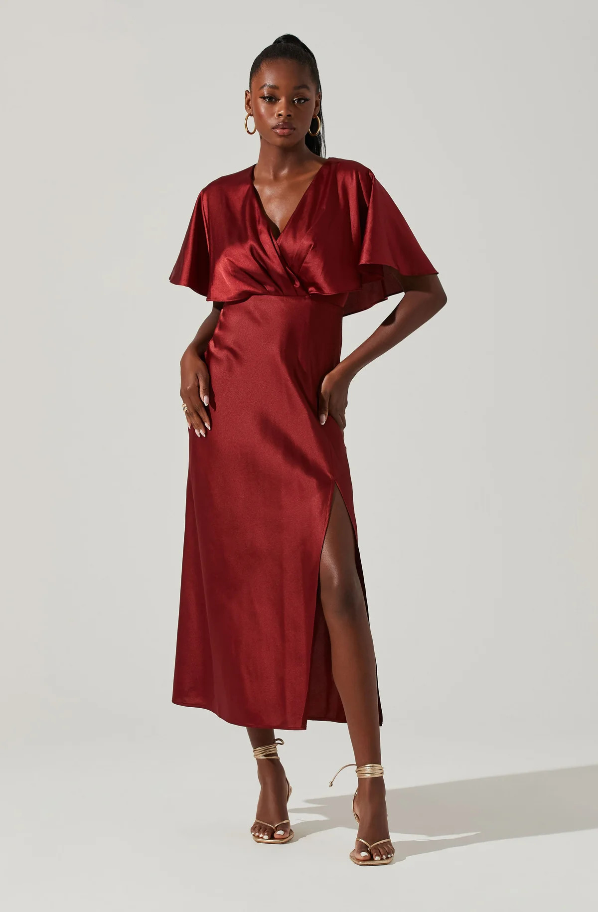 Alessia Satin Flutter Sleeve Midi Dress | ASTR The Label (US)
