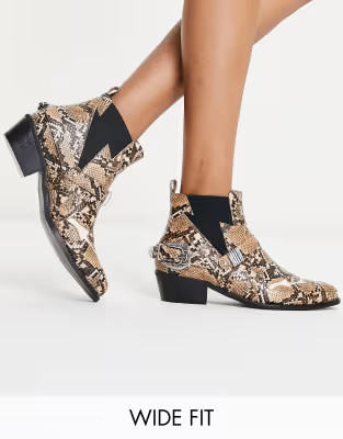 Glamorous Wide Fit mid heel ankle boots in snake print | ASOS (Global)