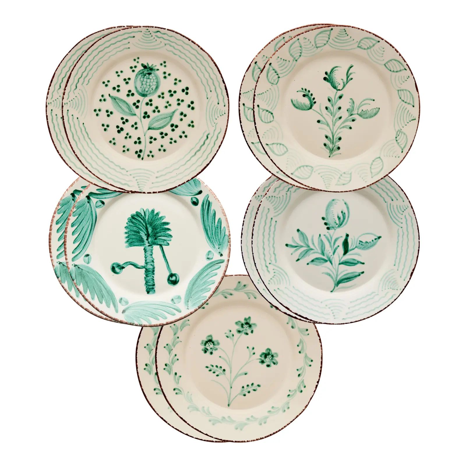 Casa Nuno Green and White Dinner Plates, Mixed Patterns, Set of 10 | Chairish