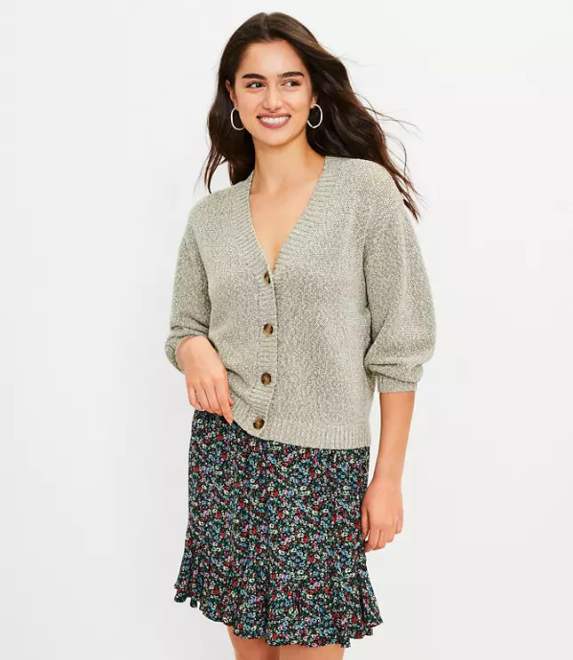 Marled 3/4 Sleeve Cardigan | LOFT