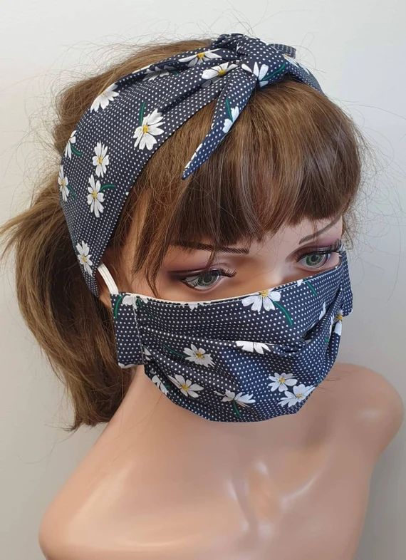 Face mask, retro headband, set of 2, matching headband and mask, gift set, handmade face wear, wo... | Etsy (CAD)