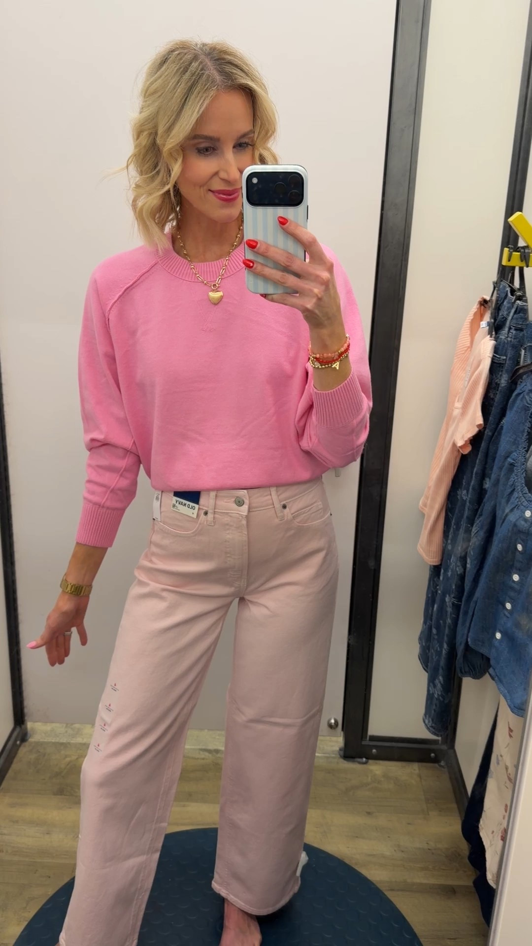 Pink jeans and pink sweater - the perfect spring outfit!! 