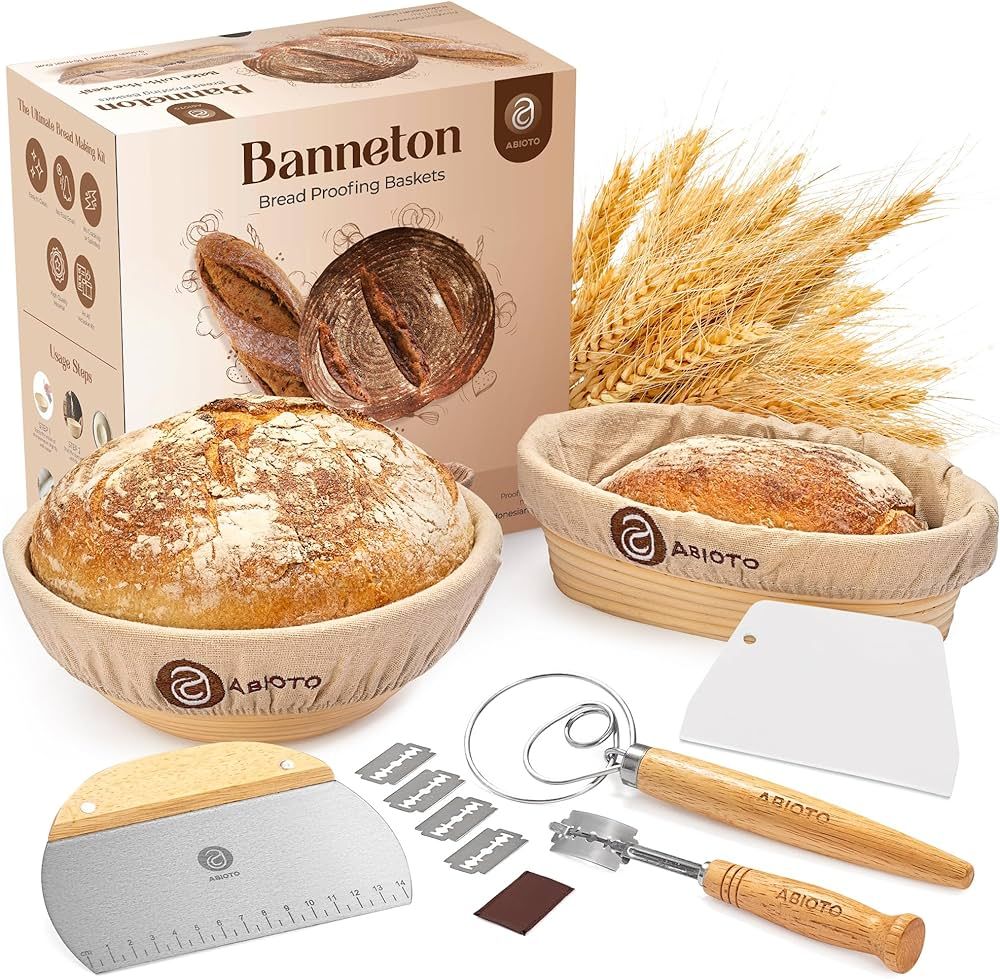 Sourdough Bread Baking Supplies and Proofing Baskets, A Complete Bread Making Kit Including 9" Ro... | Amazon (US)