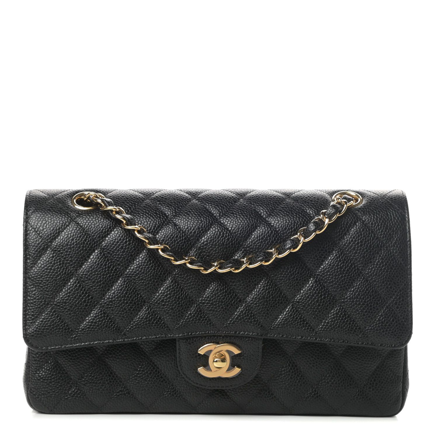 Caviar Quilted Medium Double Flap Black | Fashionphile