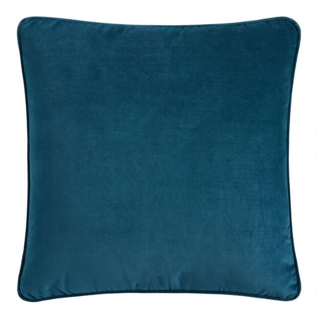 Peacock Blue Velvet Gusseted Throw Pillow | World Market