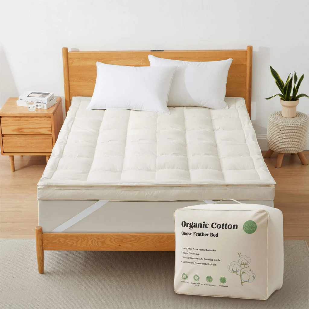 Organic Cotton Goose Feather Bed Mattress Topper | Puredown.Inc