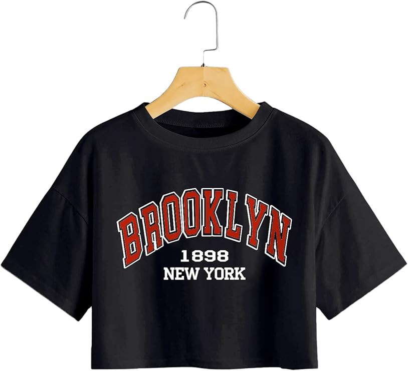 Romwe Women's Short Sleeve Letter Graphic Drop Shoulder Round Neck Crop Top T Shirts | Amazon (US)