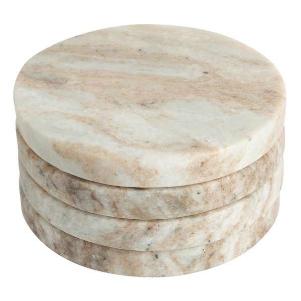Set Of 4 Desert Round Marble Coasters, Neutral, sold by At Home | At Home