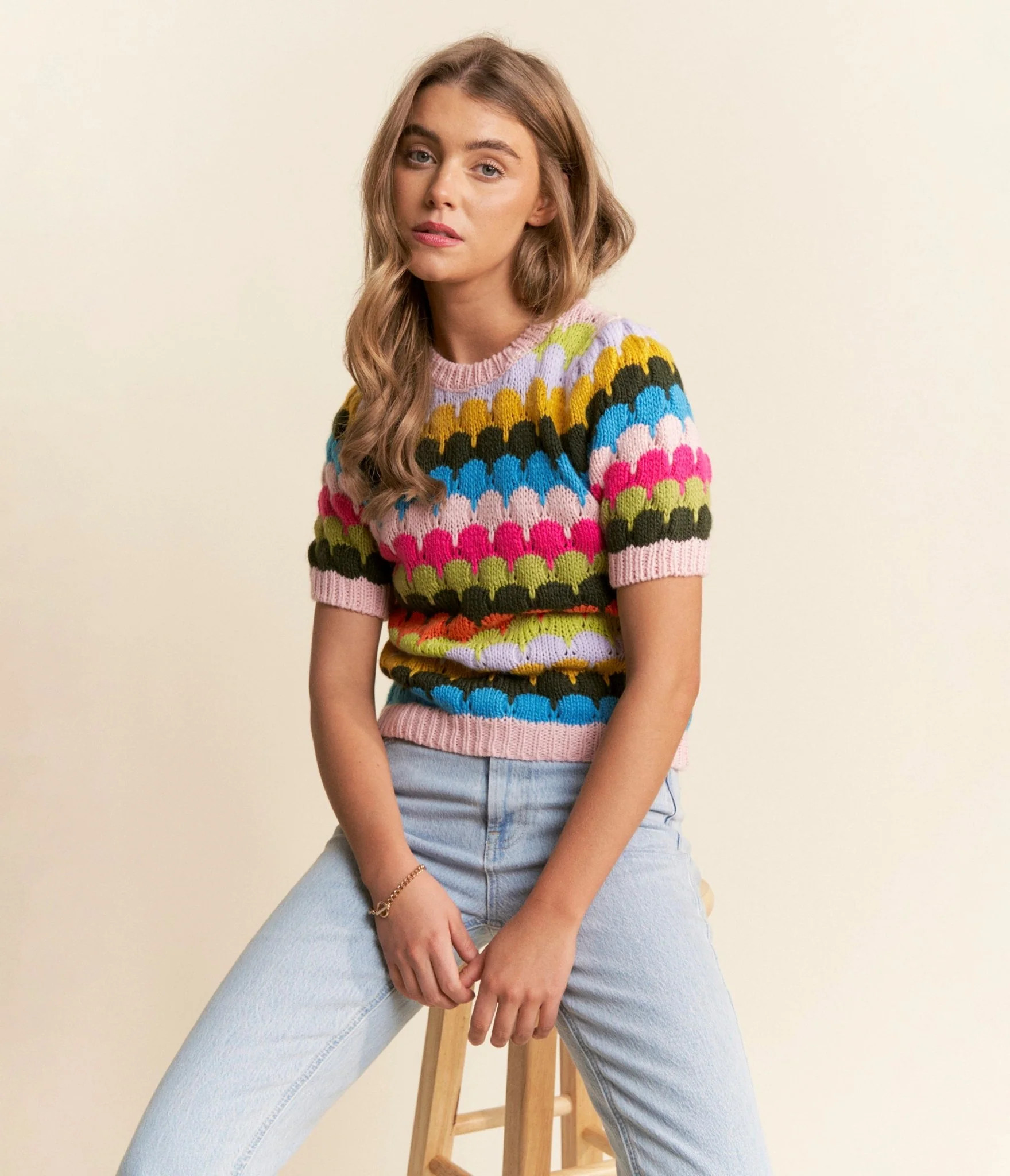 Multicolor Fish Scale Pattern Knit Sweater | UniqueVintage