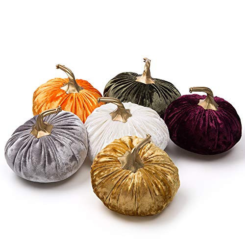 Ogrmar Set of 6 Pack Handmade Velvet Pumpkins Decor,Super Soft Stuffed Pumpkin with Exquisite Craftsmanship for Fall Halloween Thanksgiving Decoration | Amazon (US)
