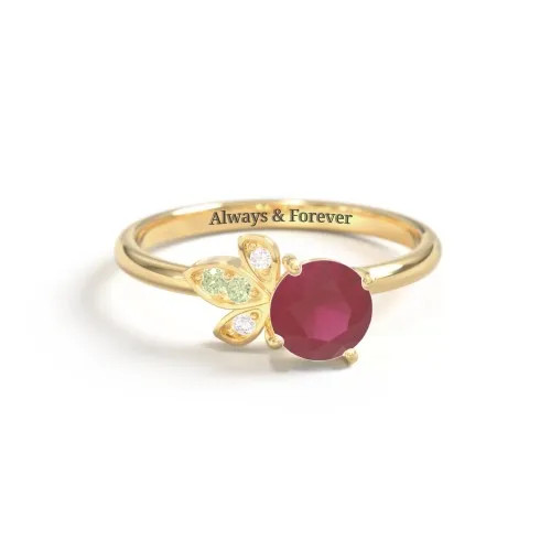 Round Gemstone Ring with Petal Accents | Jewlr
