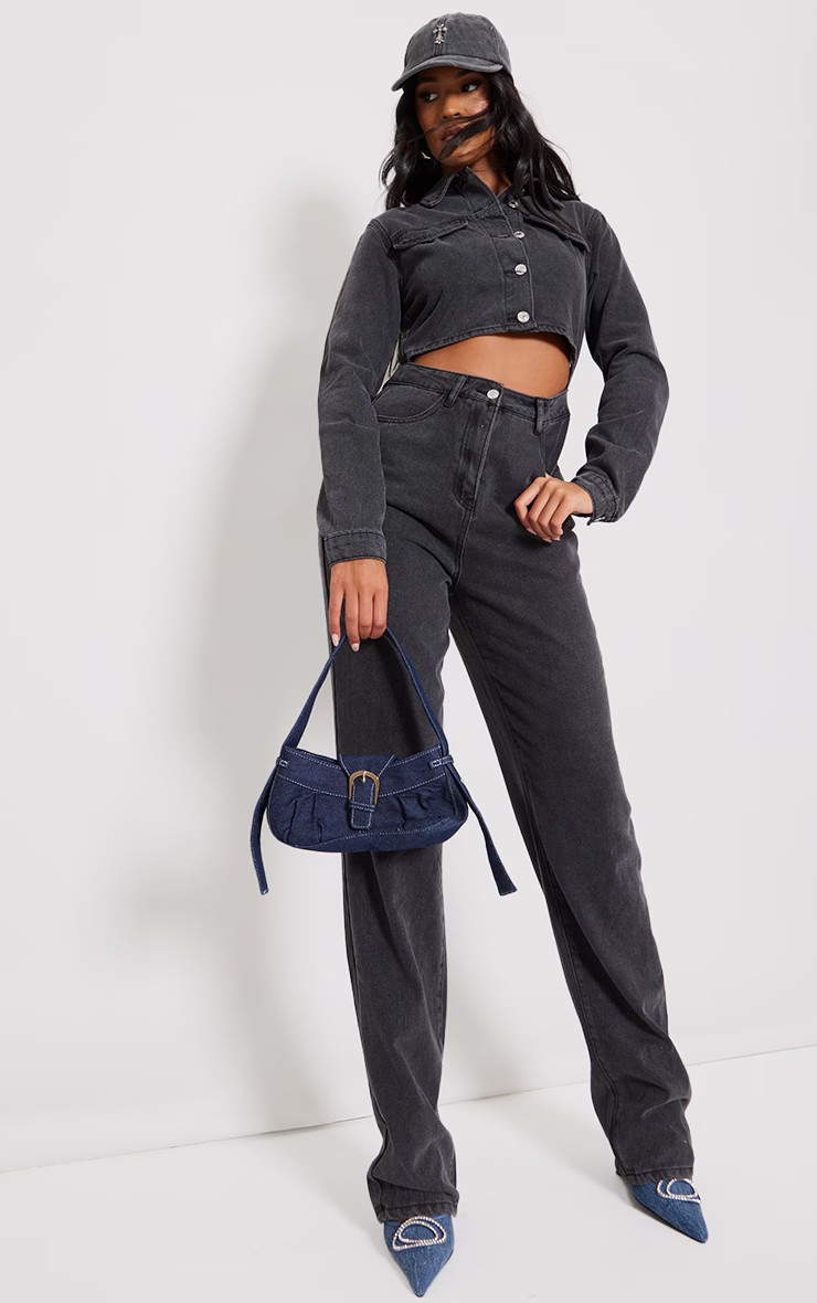 Tall Washed Grey Denim Cut Out Detail Jumpsuit | PrettyLittleThing UK