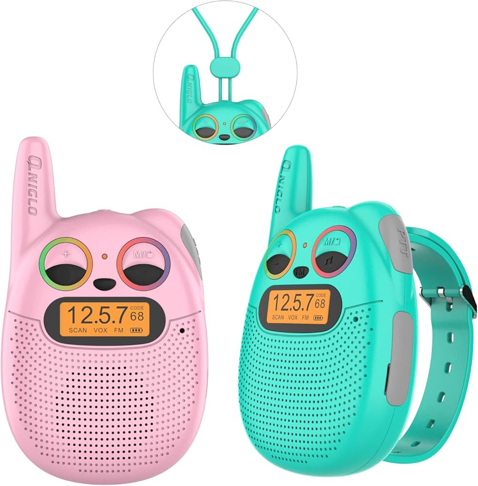 Qniglo Walkie Talkies for Kids Rechargeable, 2 Pack with FM Handheld Walki Talki with Wearable Lanyard & Wrist for Outdoor Camping Games & Birthday Xmas Toys Gifts for Boys Girls Kids | Amazon (US)