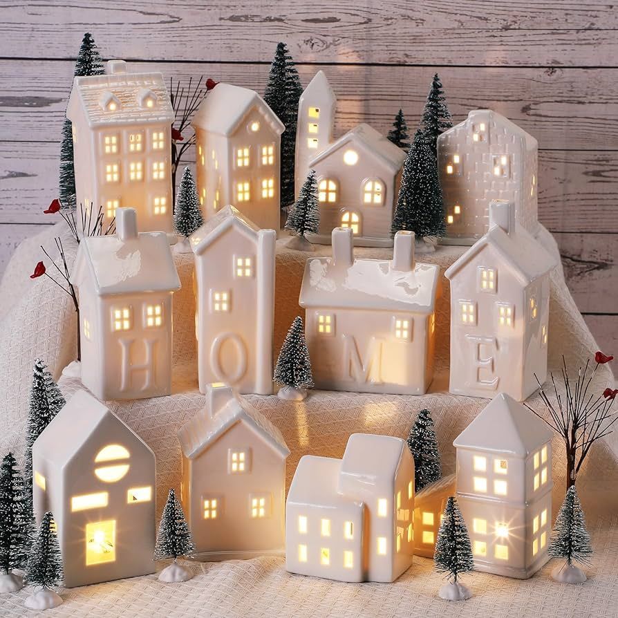 Zubebe 30 Pcs Winter Christmas Village Sets LED Christmas Village Houses Holiday Village Figurine... | Amazon (US)