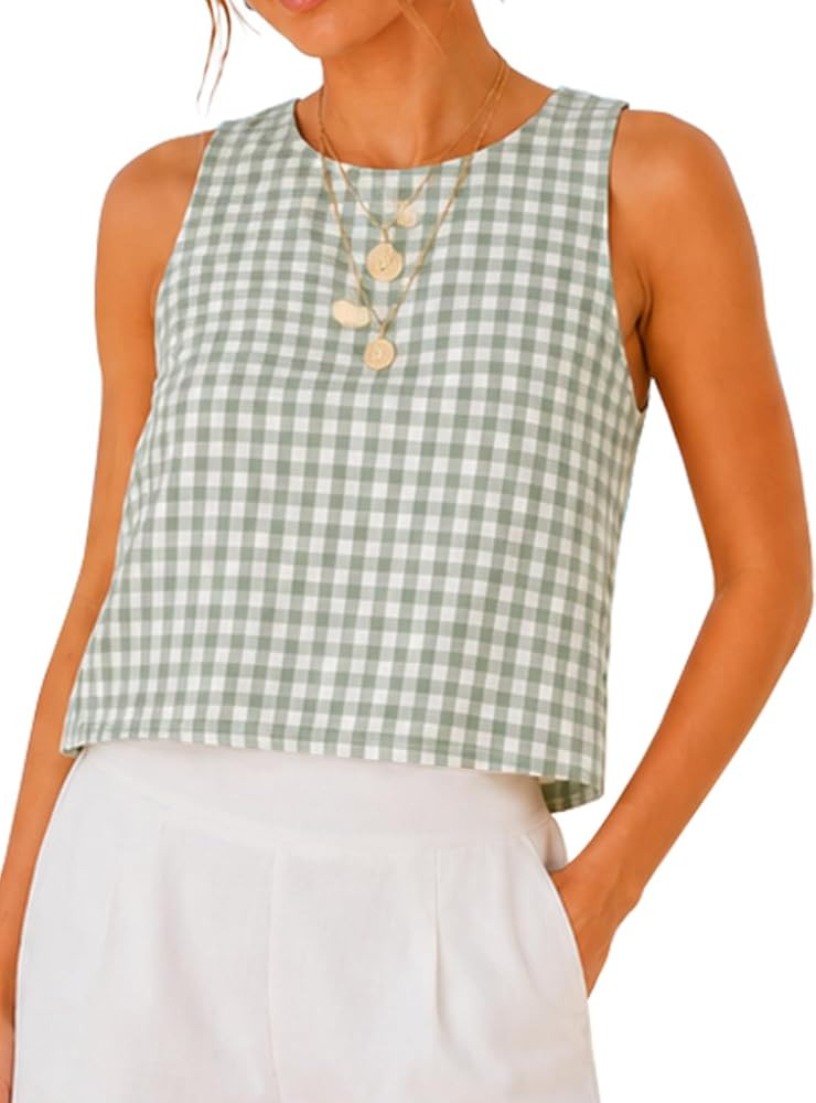 Womens Gingham Tank Top Sleeveless Summer Casual Lightweight Plaid Shirt     Womens Gingham Tank ... | Amazon (US)