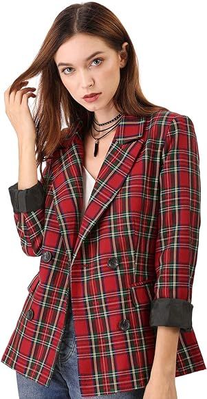 Allegra K Women's Notched Lapel Double Breasted Work Formal Blazer Jacket | Amazon (US)