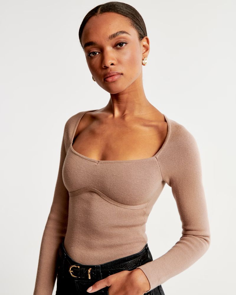 Women's Long-Sleeve Sweetheart Sweater Bodysuit | Women's New Arrivals | Abercrombie.com | Abercrombie & Fitch (US)