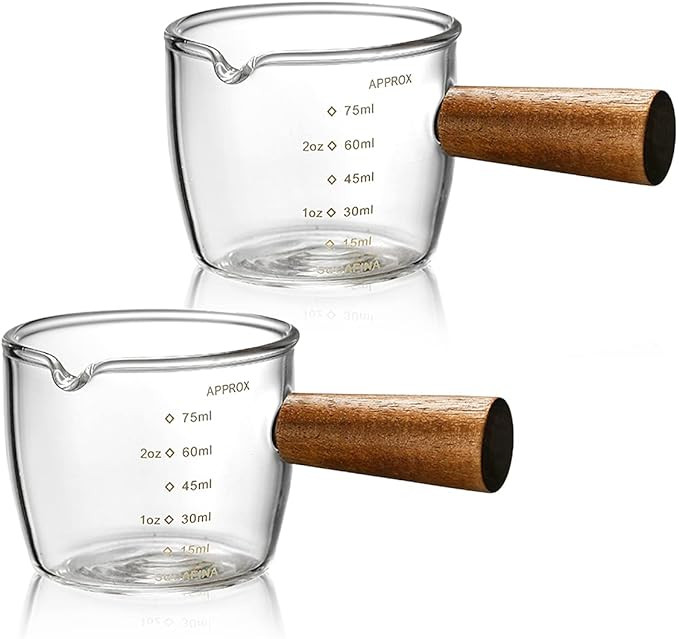Single Spout Espresso Coffee Shot Glass with Wood Handle Measuring Cup Triple Pitcher Milk Cup Co... | Amazon (US)