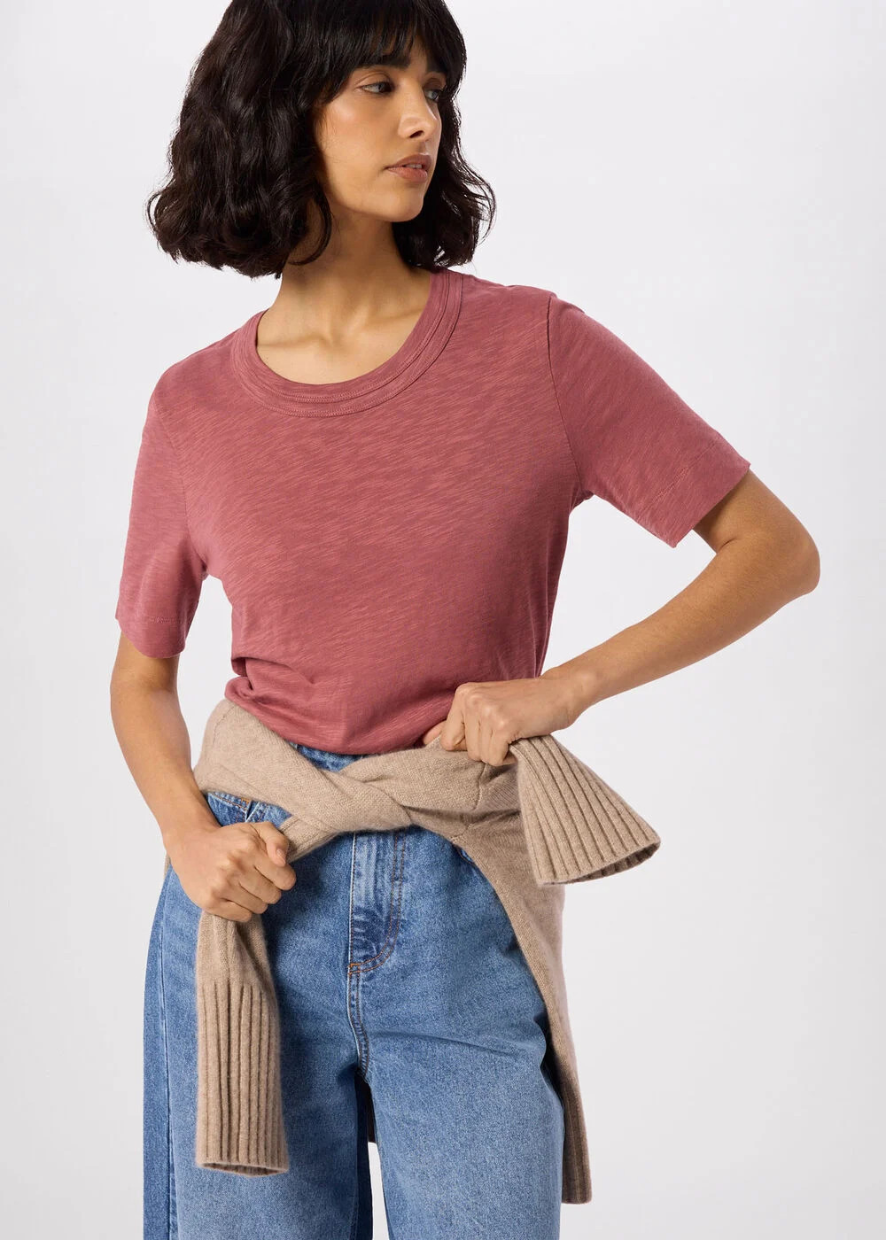 Dark Pink Rosa Double Trim T-Shirt | WHISTLES | Whistles UK | | Whistles