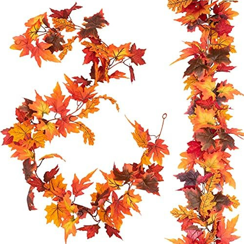 joybest 2 Pcs Artificial Autumn Fall Maple Leaves Garland 5.9ft Fall Hanging Vines Plant Thanksgi... | Amazon (US)