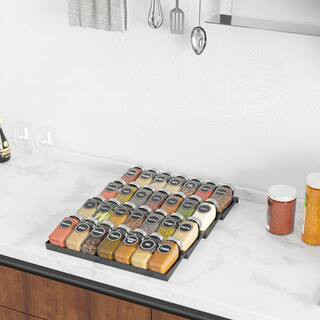13 in. x 17.5 in. 4-Tier Spice Drawer Organizer with 28 Spice Jars, 386 Spice Labels for Kitchen Drawers, Black | The Home Depot