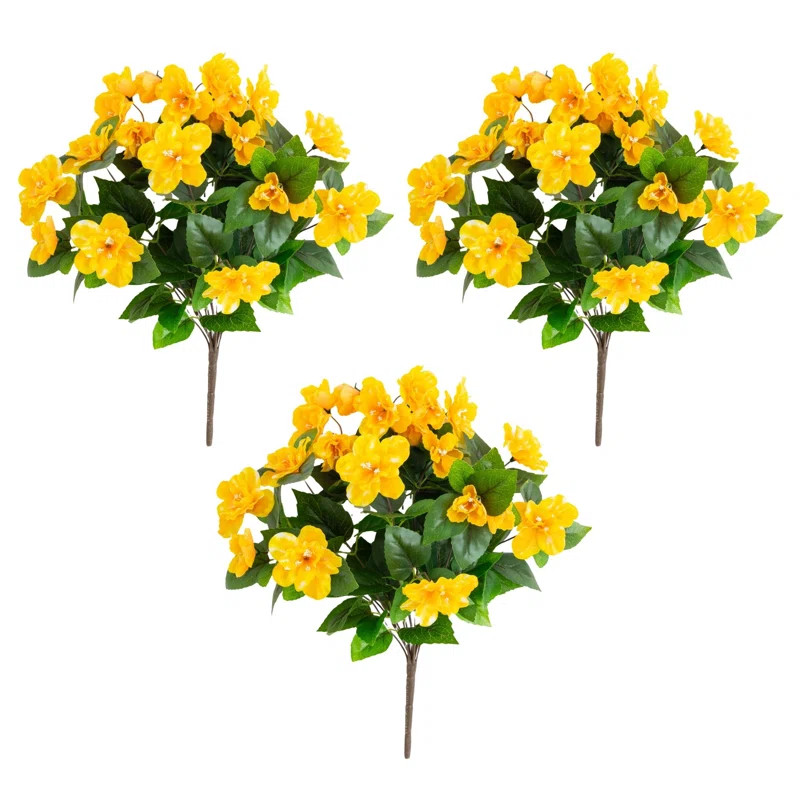 19In. UV Resistant Artificial Azalea Bush (Indoor/Outdoor) - Set Of 3 | Wayfair North America