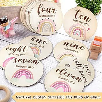 13 Pieces Wooden Baby Milestone Cards Boho Rainbow Double Sided Printed Milestone Discs Wood Gift Ph | Amazon (US)