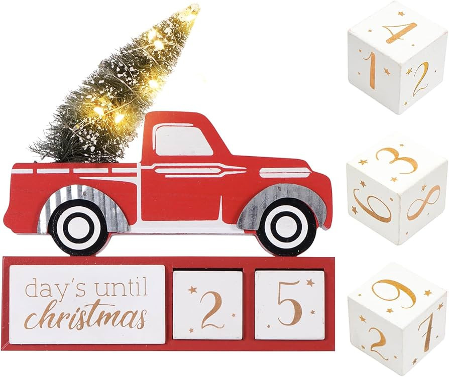 Christmas Tree Truck Count Down LED Lighted 99 Days Advent Calendar with Timer Farmhouse Vintage ... | Amazon (US)
