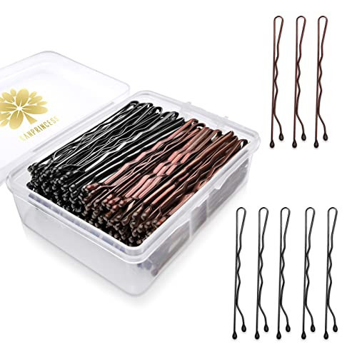 KANPRINCESS 100PCS 2.4Inch Bobby Pins Black,Pain-Free Bobby Pins for All Hair Types,Brown Hair Pins for Women Girls,Hairpins for Buns with Box(Black+Brown) | Amazon (US)