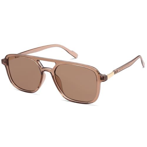 SOJOS Retro Aviator Sunglasses for Women Men,Trendy Rectangle Womens Mens Shades Sun Glasses SJ2202 Coffee | Amazon (US)