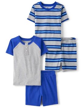 Boys Short Sleeve Striped Henley Snug Fit Cotton Pajamas 2-Pack | The Children's Place  - VALIANT... | The Children's Place