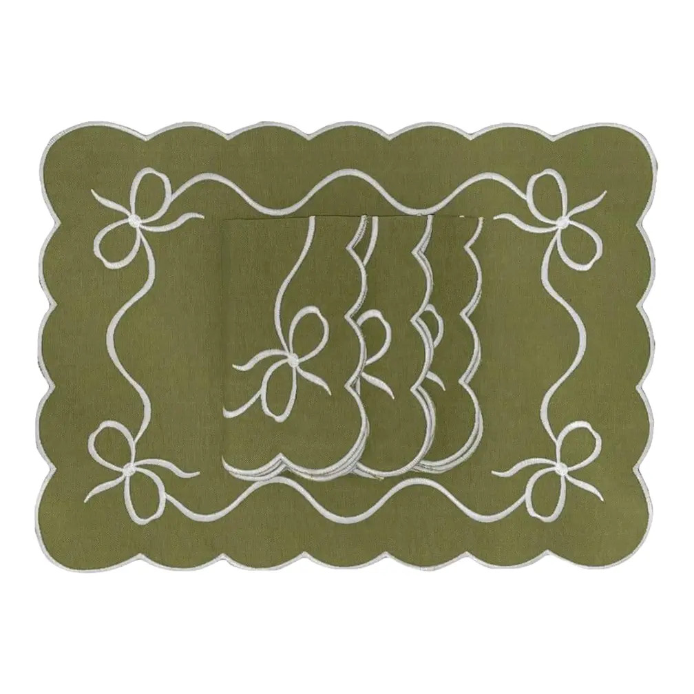 HMA Decor Green Bow Placemats, Set of 4 | Chairish