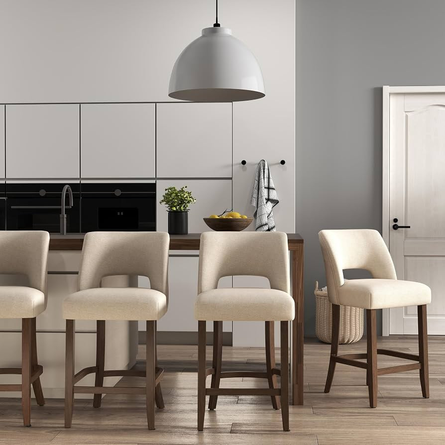VKNOW Bar Stools Set of 4, 26" Fabric Counter Height Bar Stools, Beige | Amazon (US)