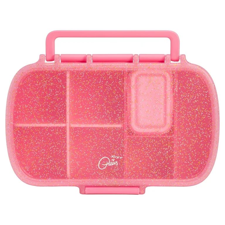 Paris Hilton Plastic Bento Box, Glitter Infused Lid, Customizable Compartments, Pink | Walmart (US)