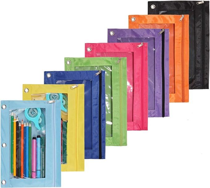 Zippered Binder Fabric Pencil Pouch 3 Rings with Clear Window for School Classroom Organizers 8 P... | Amazon (US)