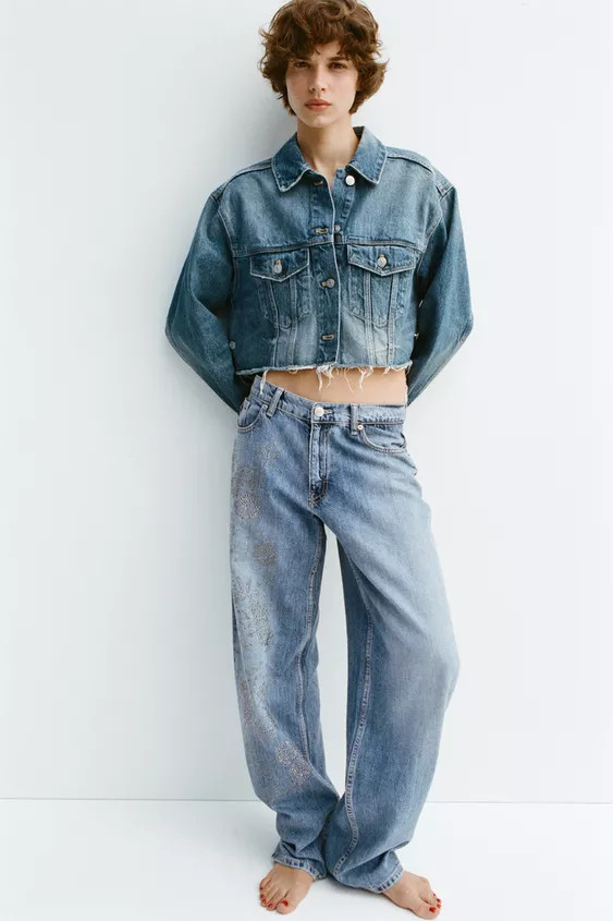 TRF MID-RISE RHINESTONE JEANS | Zara US