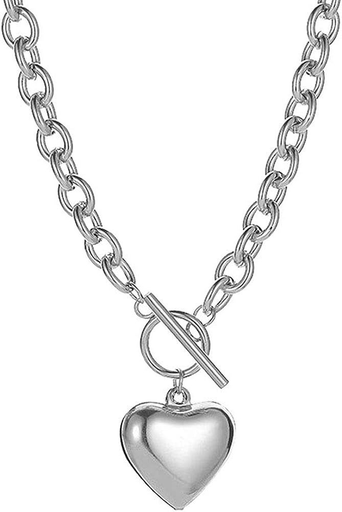 Chain Necklace for Women 18K White Gold Plated Chunky Cuban Chain Link Necklace with Heart Hypoal... | Amazon (US)