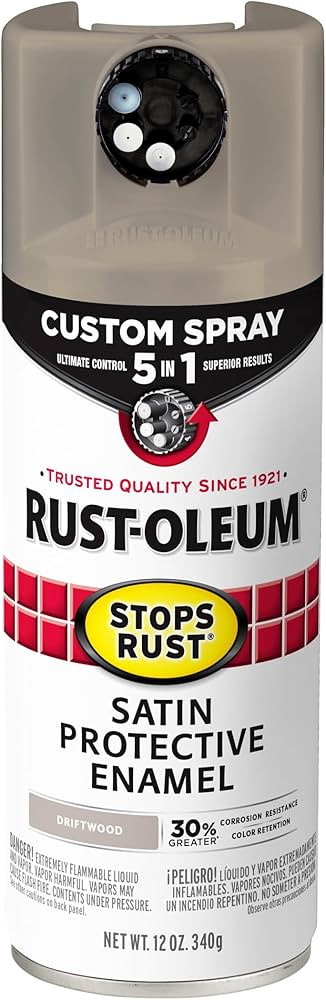 Rust-Oleum 376876 Stops Rust Custom Spray 5-in-1 Spray Paint, 12 oz, Satin Driftwood | Amazon (US)